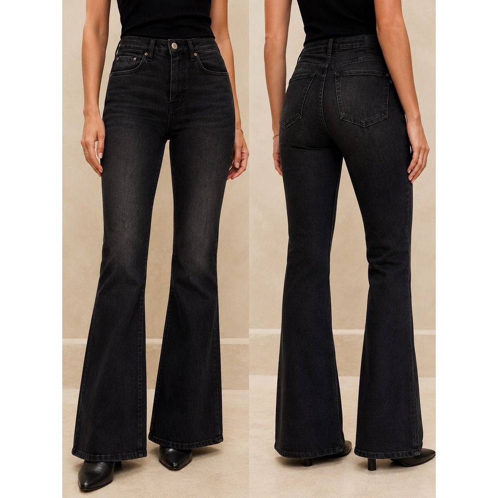 Pilcro‎ The Icon Flare Jeans Womens 28 Black High Rise Button Fly Anthropologie
